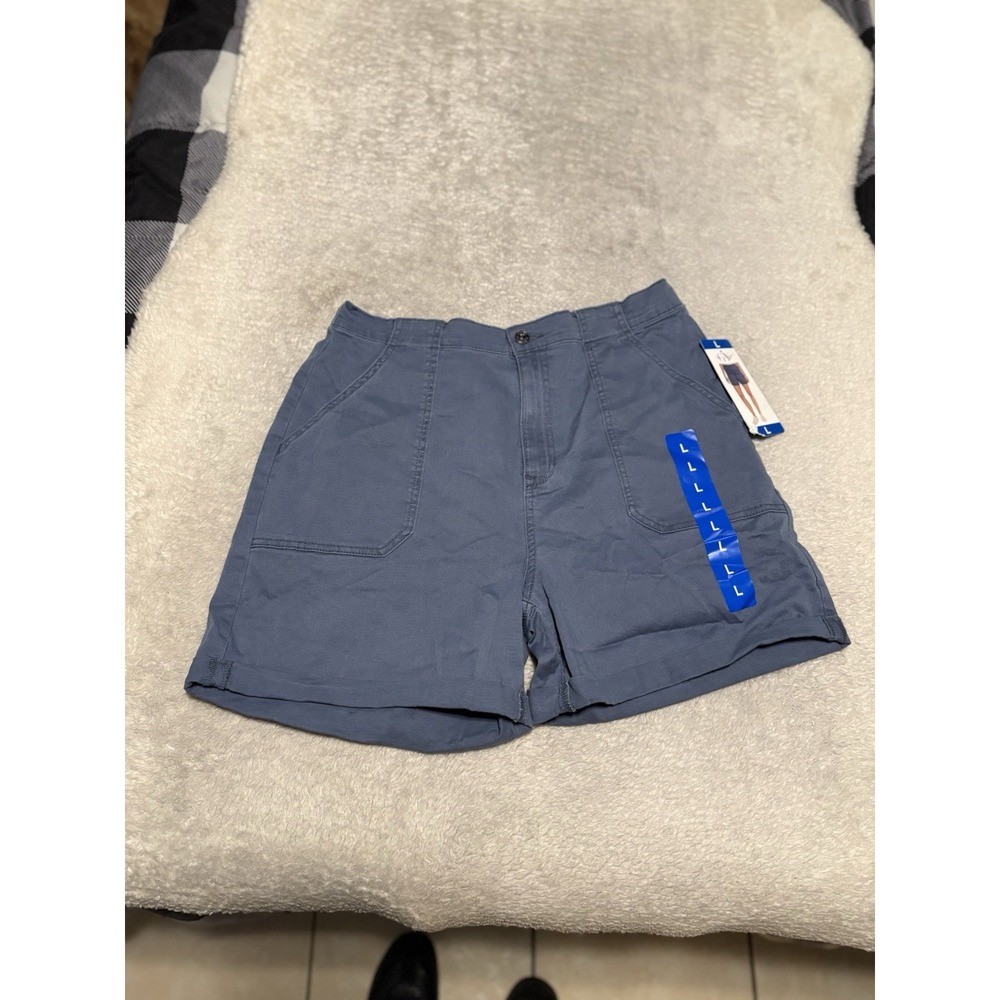 New Gloria Vanderbilt Amanda Utility Blue Shorts Size Large NWT Solid